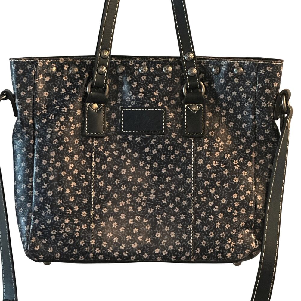 Patricia Nash Floral Gava Tote Bag Denim Daisies Print Leather Ditsy Crossbody